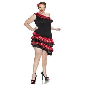 2X Plus Size Halloween Costume Ruffle Black Dress Dance